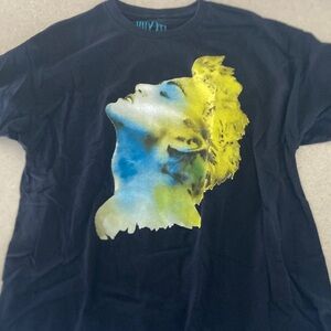 Vibrant Black Graphic Tee with Blue and Yellow Design